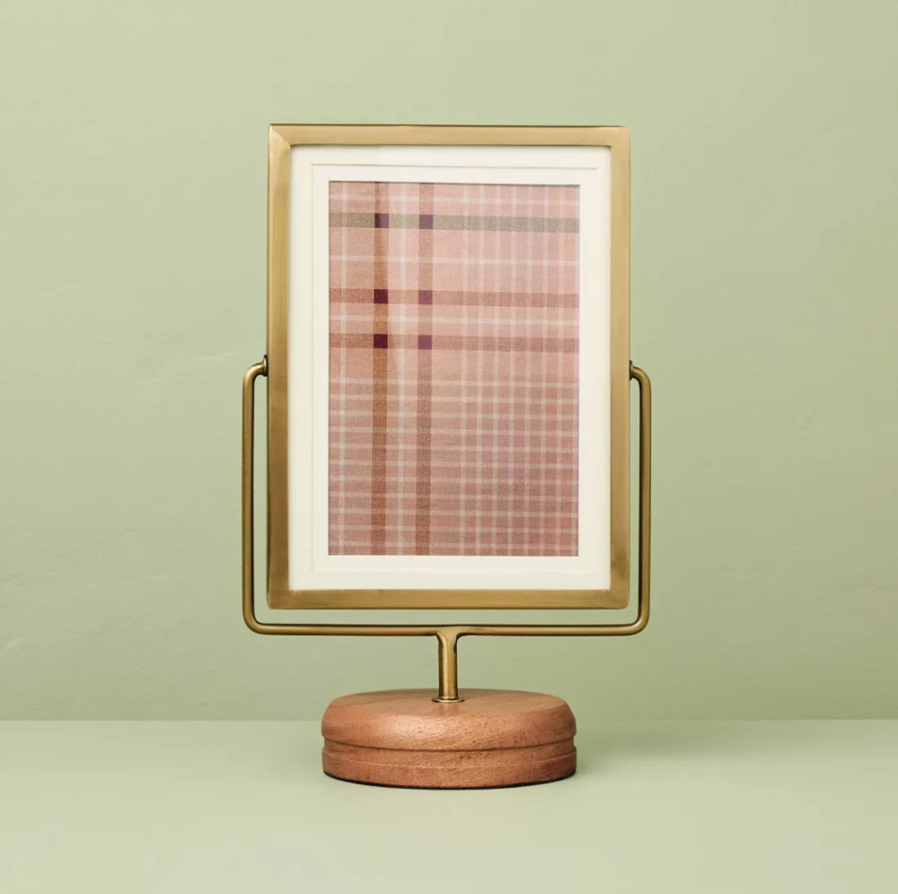 4"x6" Brass Photo Pircture Frame on Wood Pedestal - Hearth & Hand™ with Magnolia